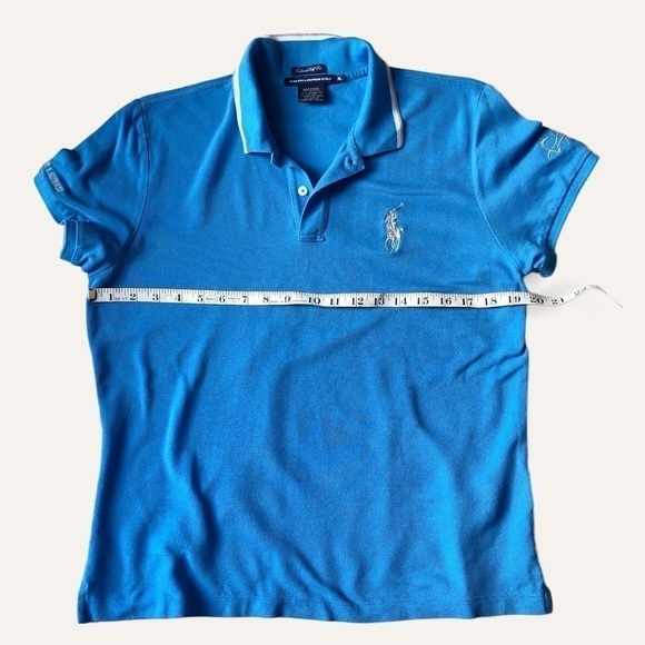 𝅺Ralph Lauren Polo Golf Shirt Big Pony Tailored Fit Cotton Mesh Blue Y2K - Picture 11 of 12